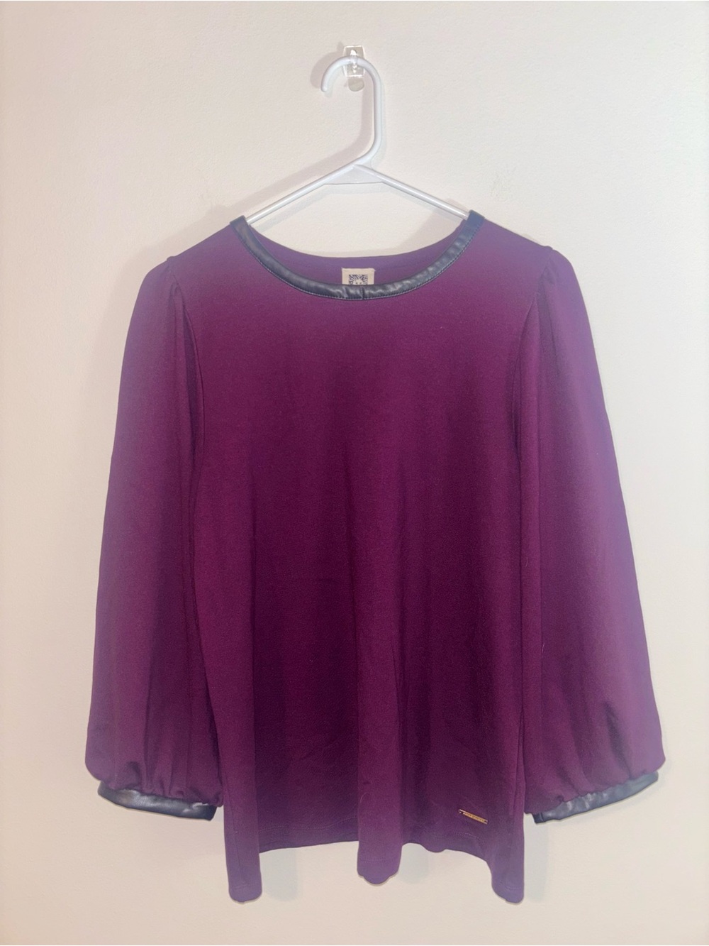 Anne Klein Plum Long-Sleeve Blouse with Trim